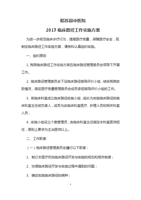 2017年临床路径工作实施方案.1docx