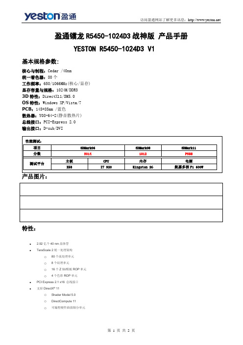 盈通镭龙R5450-1024D3 V1 战神版 Z12 Y910B4D3 产品手册 (NXPowerLite)