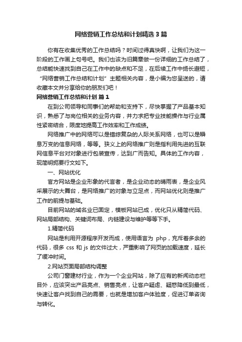 网络营销工作总结和计划精选3篇