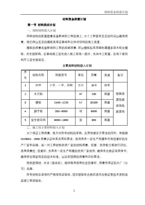 材料资金供需计划