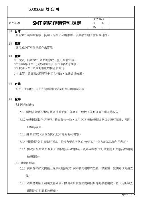 SMT钢网使用管理规定