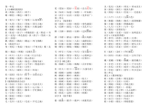 二年级上册四会字词语