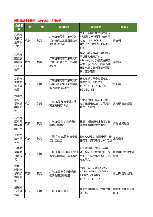 最新广东省东莞充电式电池工商企业公司名录名单黄页大全34家