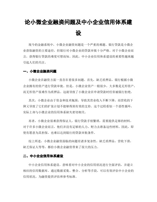 论小微企业融资问题及中小企业信用体系建设