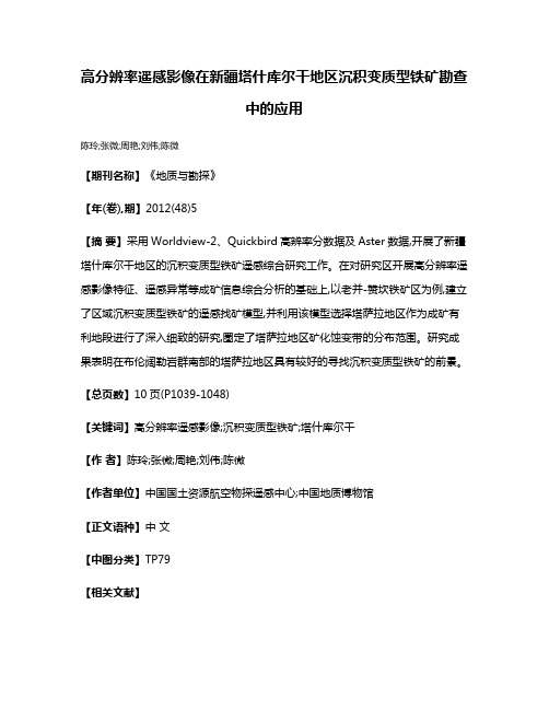 高分辨率遥感影像在新疆塔什库尔干地区沉积变质型铁矿勘查中的应用