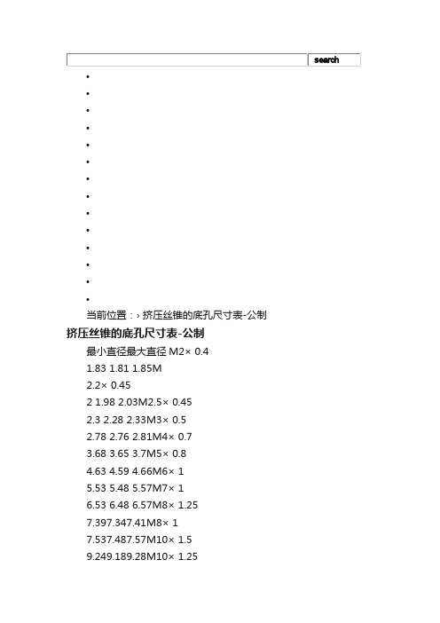 挤压丝锥的底孔尺寸表-公制_