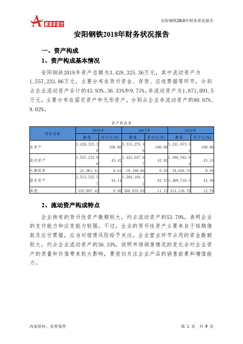 安阳钢铁2018年财务状况报告-智泽华