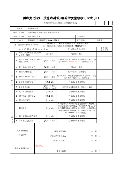 预应力(张拉、放张和封端)检验批质量验收记录表(Ⅱ)