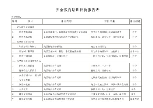 安全教育培训评价报告表