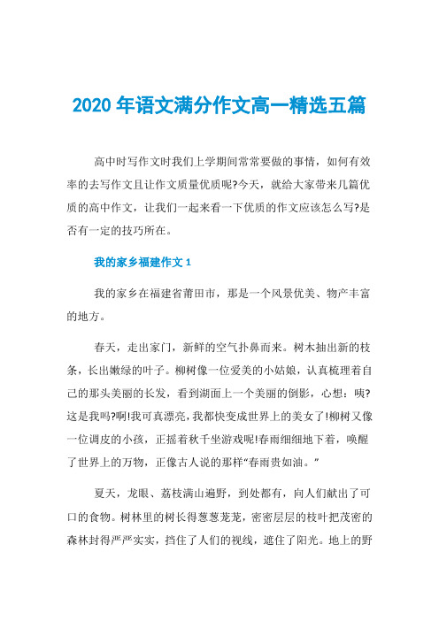 2020年语文满分作文高一精选五篇