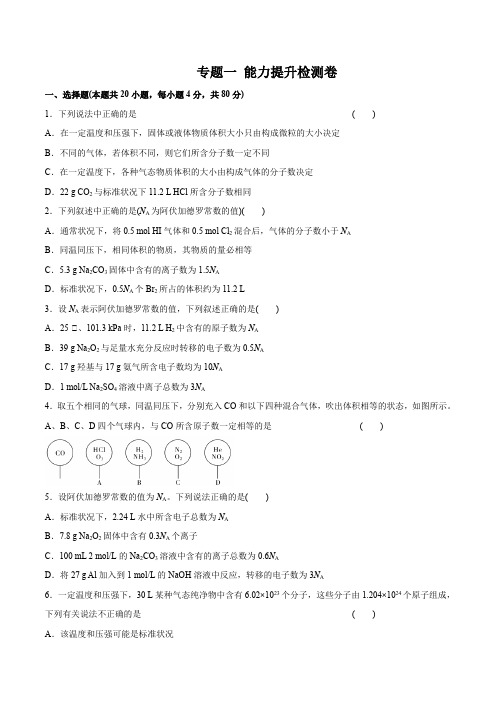 高中化学专题一    能力提升检测卷     原卷版