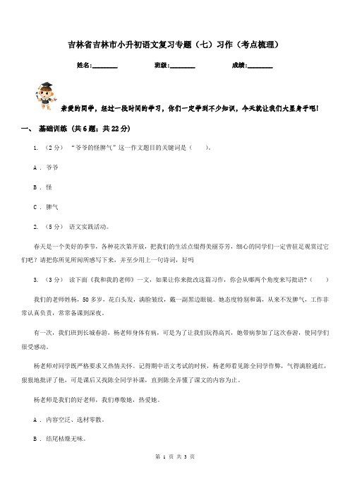 吉林省吉林市小升初语文复习专题(七)习作(考点梳理)