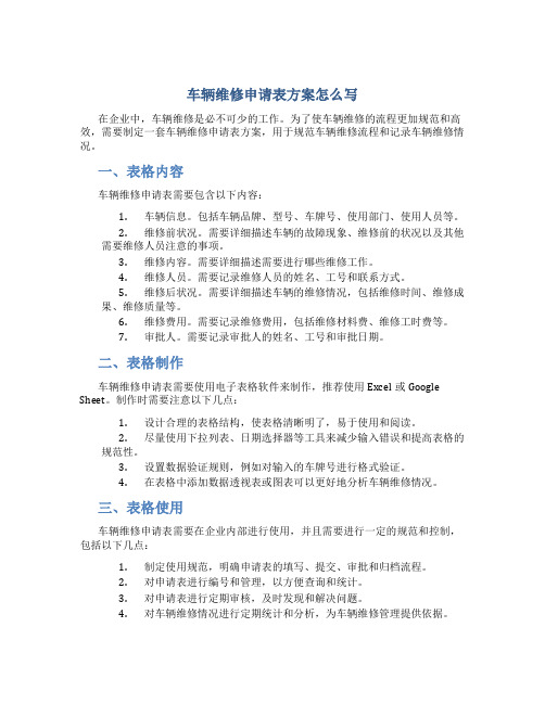 车辆维修申请表方案怎么写