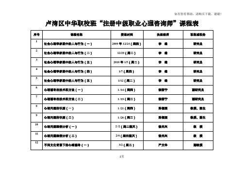 卢湾区中华职校班注册中级职业心理咨询师课程表