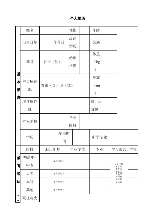 个人简历表格正规