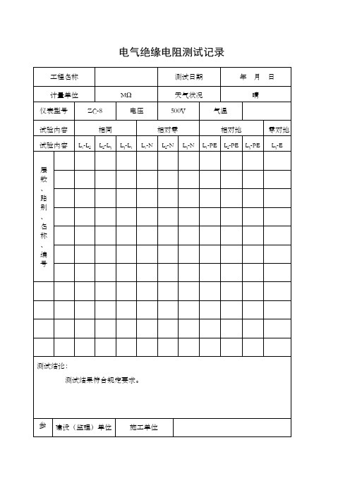 电气线路绝缘电阻测试记录