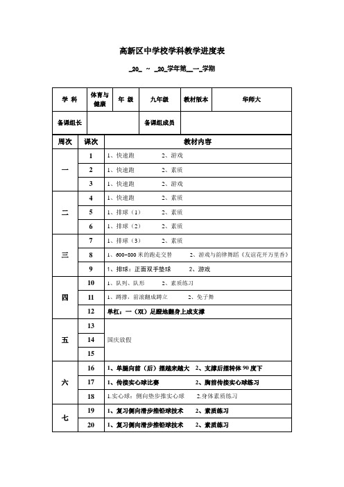 体育九年级 下册教学进度表