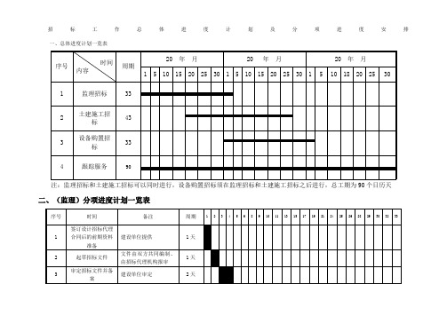 招标工作进度计划表及分项进度表安排(样表)