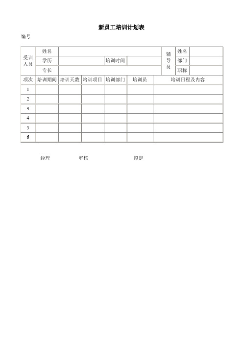 新员工培训计划表-行政人事管理(1)