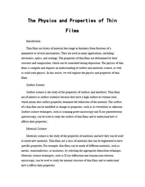 The Physics and Properties of Thin Films