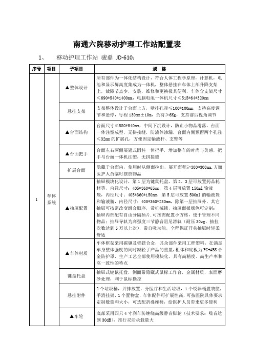 南通六院移动护理工作站配置表