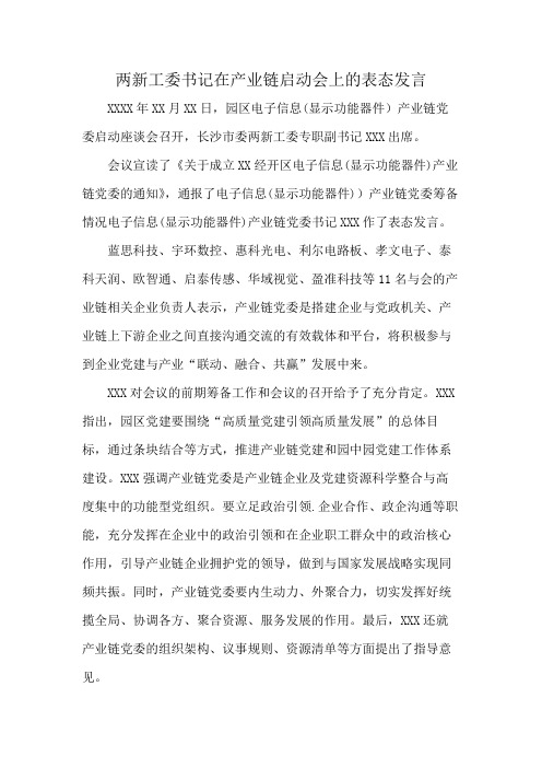 两新工委书记在产业链启动会上的表态发言