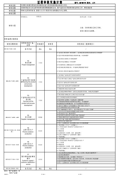 IATF16949过程审核实施计划