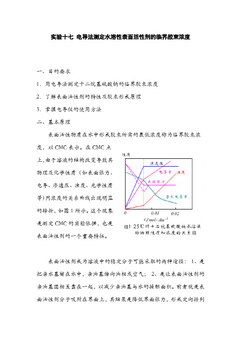 电导法测定水溶性表面活性剂的临界胶束浓度