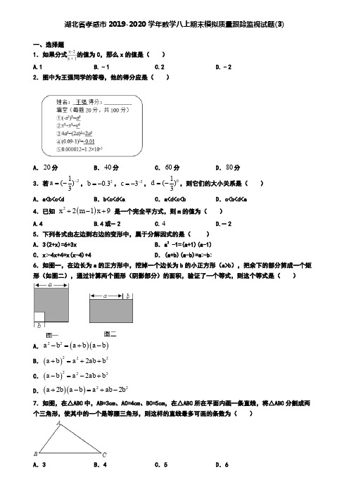 湖北省孝感市2019-2020学年数学八上期末模拟质量跟踪监视试题(3)