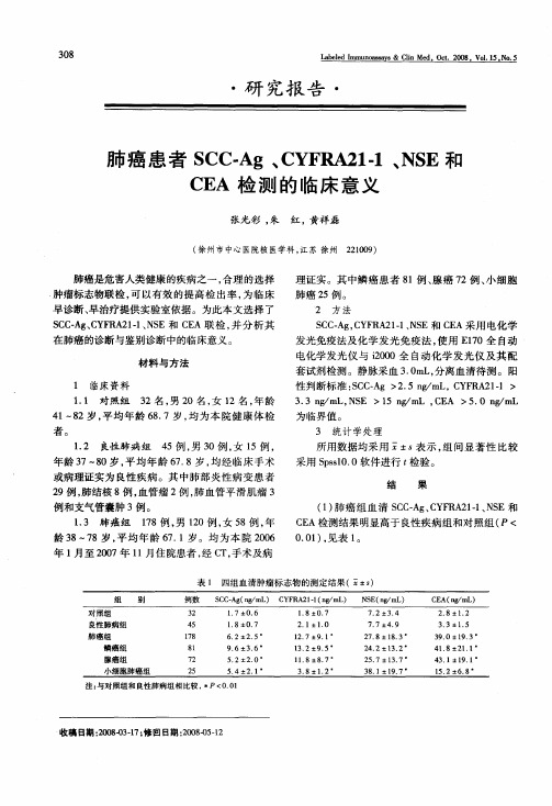 肺癌患者SCC-Ag、CYFRA21-1、NSE和CEA检测的临床意义