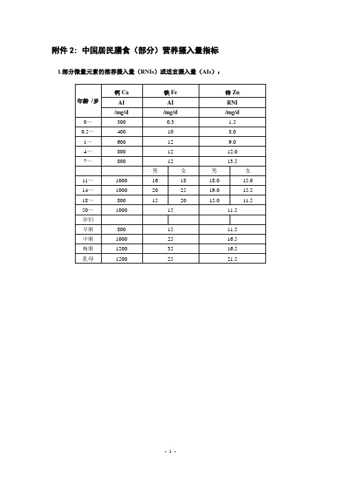 附件2：中国居民膳食营养参考摄入量