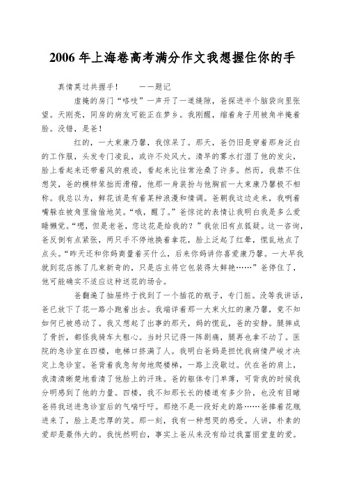 2006年上海卷高考满分作文我想握住你的手