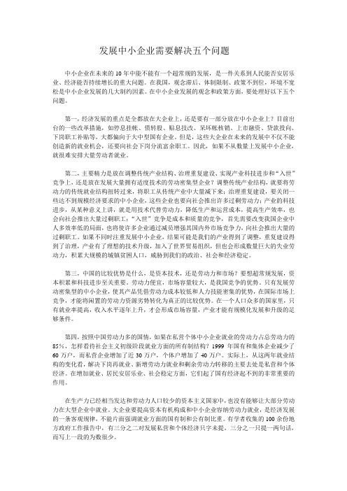 发展中小企业需要解决五个问题