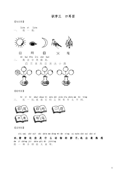 【精编】(统编版)一年级上册语文识字三 口耳目 同步练习(含答案).doc