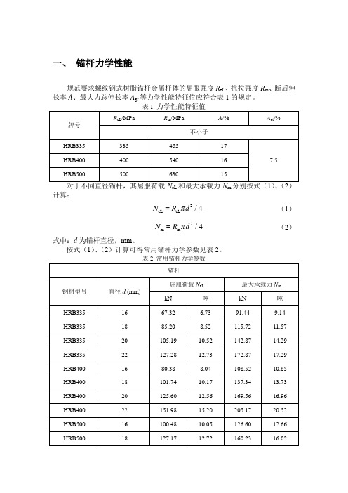 锚杆、锚索力学性能统计