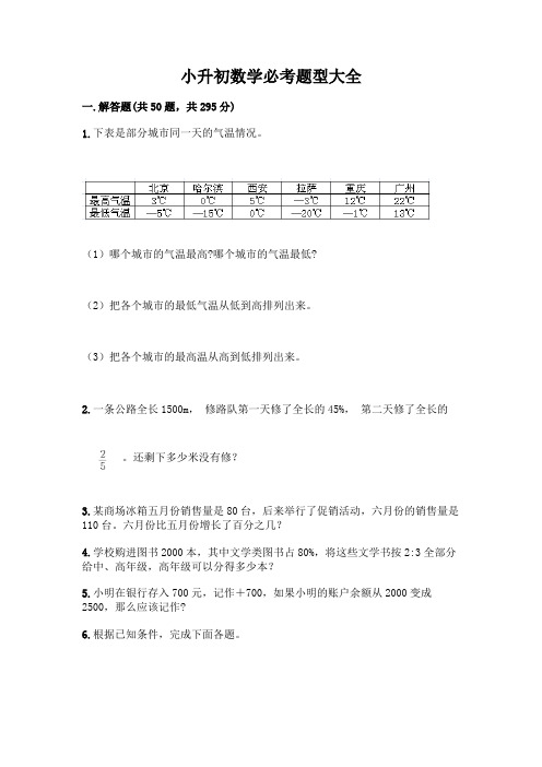 小升初数学必考题型大全(考点梳理)word版