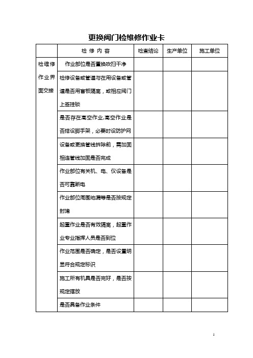 阀门检维修作业卡