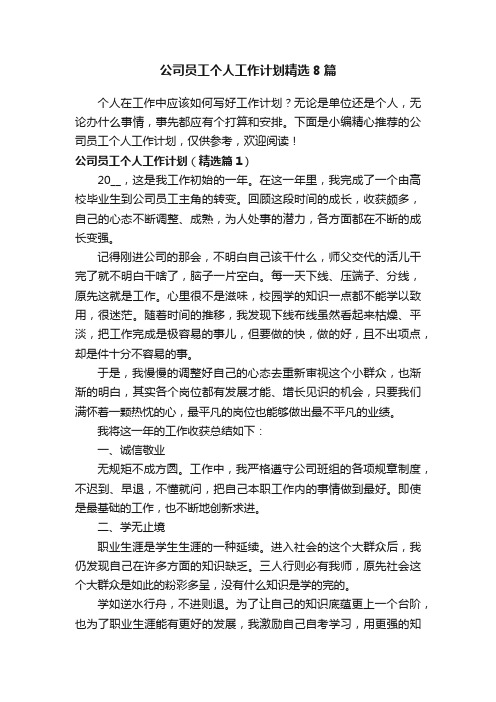 公司员工个人工作计划精选8篇