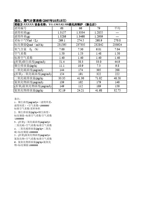 锅炉烟尘烟气计算公式