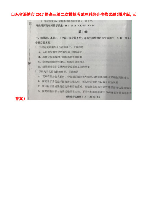 山东省淄博市高三生物第二次模拟考试试题(扫描版,无答案)