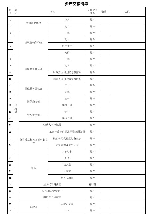 资产交接清单