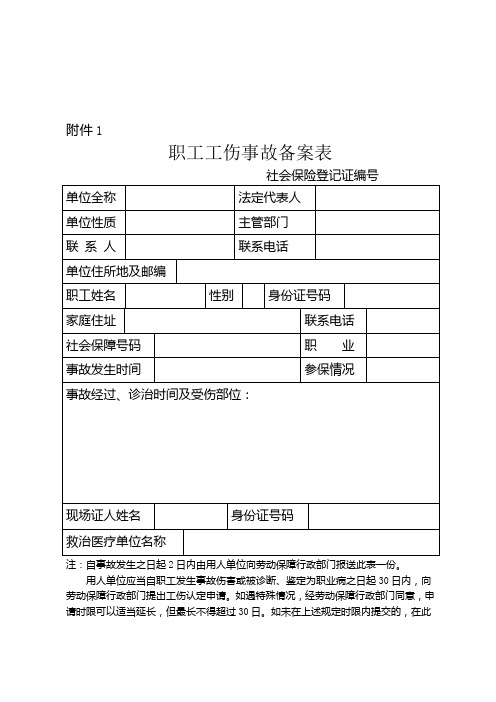 职工工伤事故备案表