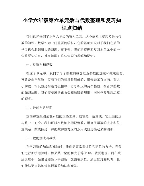 小学六年级第六单元数与代数整理和复习知识点归纳