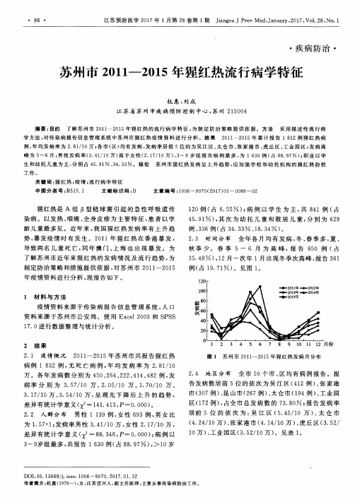 苏州市2011—2015年猩红热流行病学特征