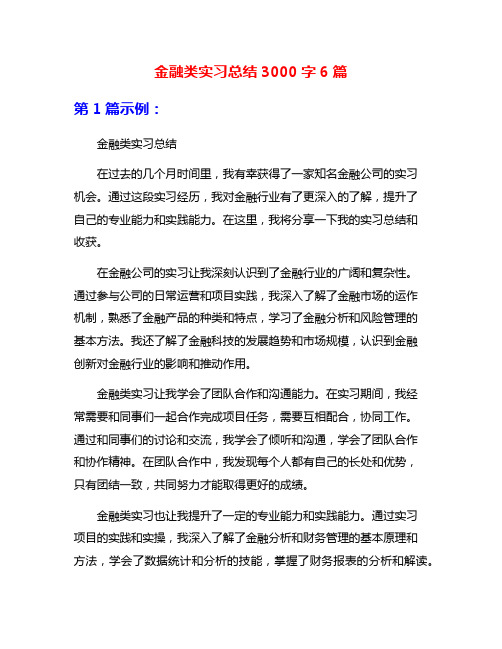 金融类实习总结3000字6篇