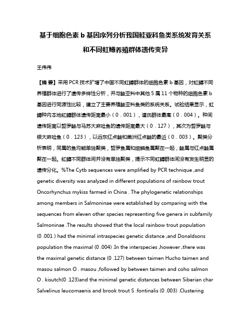 基于细胞色素b基因序列分析我国鲑亚科鱼类系统发育关系和不同虹鳟养殖群体遗传变异