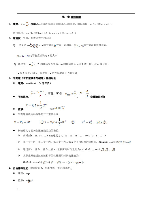 高中物理公式汇总(必修1)