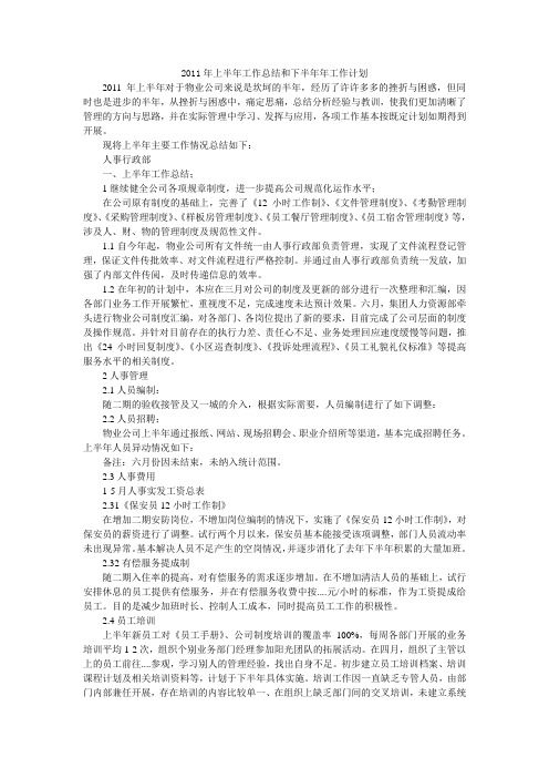 2011年上半年工作总结和下半年年工作计划