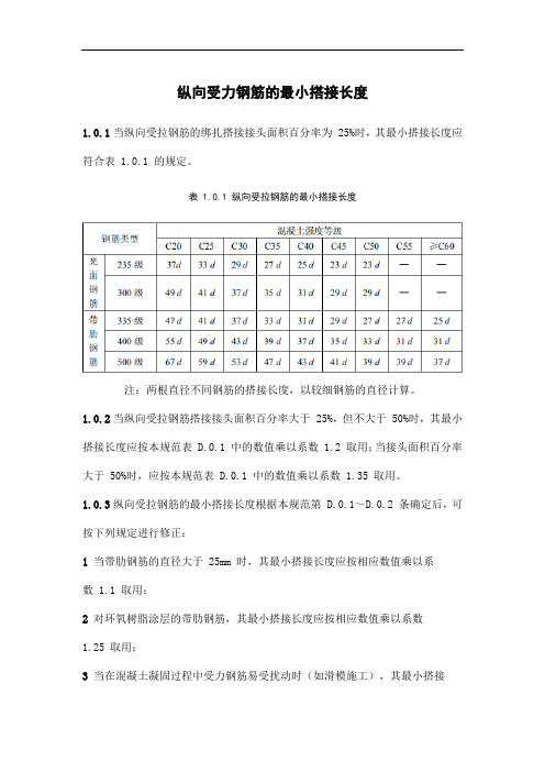 纵向受力钢筋的最小搭接长度