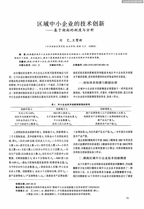 区域中小企业的技术创新——基于湖南的测度与分析